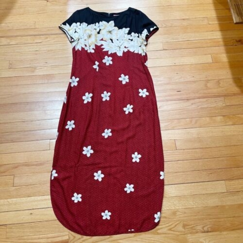 Vintage Hawaiian Maxi Dress by Island Moments Size L Rayon Floral Cap Sleeve EUC - Picture 2 of 15